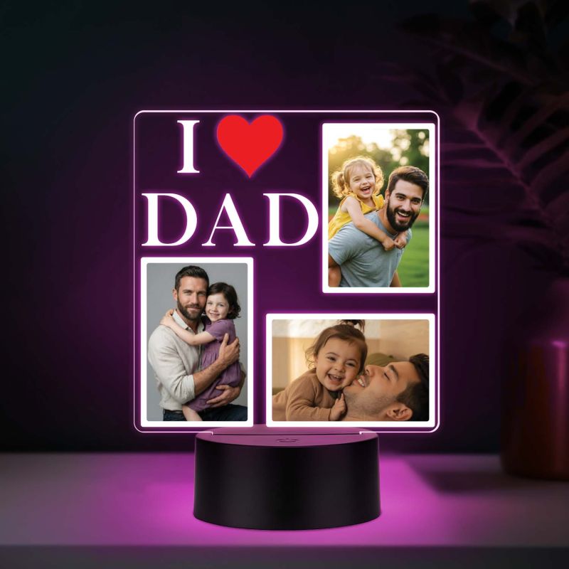 Personalized I Love Dad UV Print Photo Multicolor LED Lamp Fathers Day Gift Light